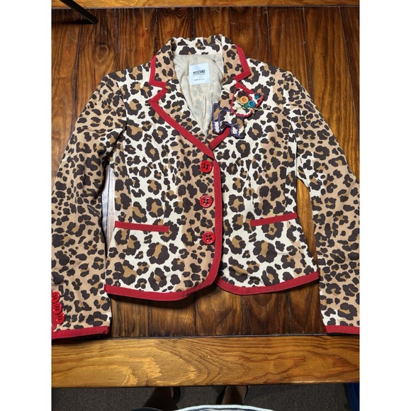 Moschino Jackets & Blazers - Moschino Cheap & Chic Leopard Print Red Trim Cat Buttons Appliqué Blazer Sz 10